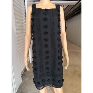 ANTHROPOLOGIE Sunday in Brooklyn Mischa Embroidered Black Pom Shift Dress Size M